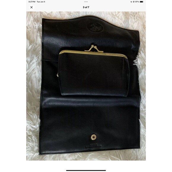 Buxton Women's Black Leather Long Bifold Organizer Wallet with Floral Emboss - Picture 3 of 7